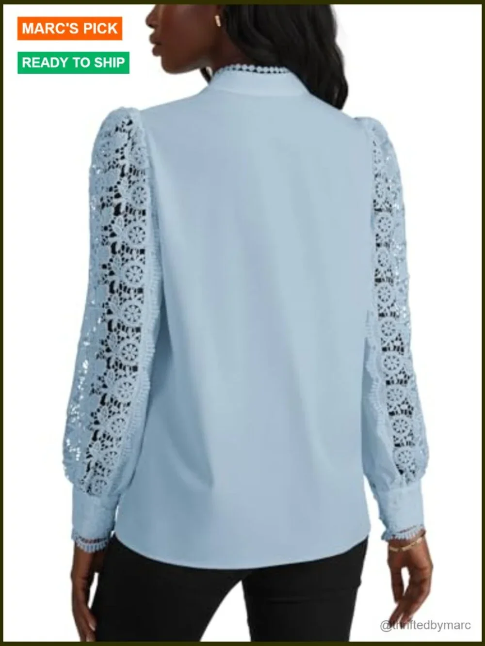 Mock Neck Lace Blouse Long Sleeve Button Down Crochet Top Work - Picture 5 of 7